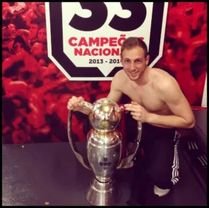 With trophy