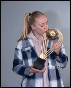 With trophy