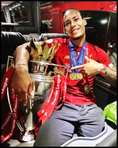 Virgil van Dijk with trophy